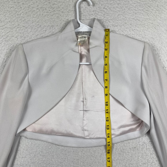 Daymor Couture Bolero Jacket Womens 8 Silver Champagne Cropped Open Front Formal - Picture 5 of 11
